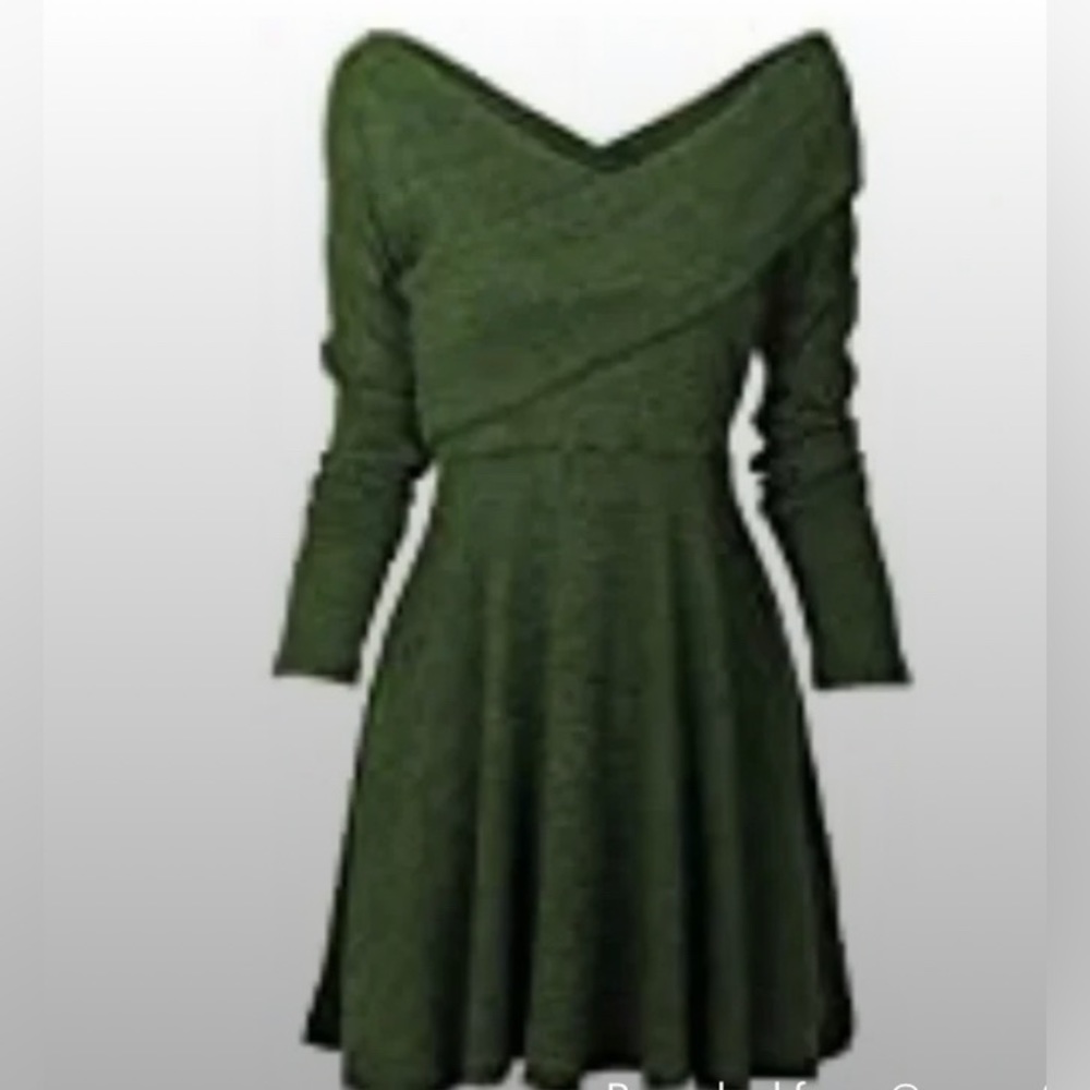 Long Sleeve Green Jersey Dress MIDI Medium